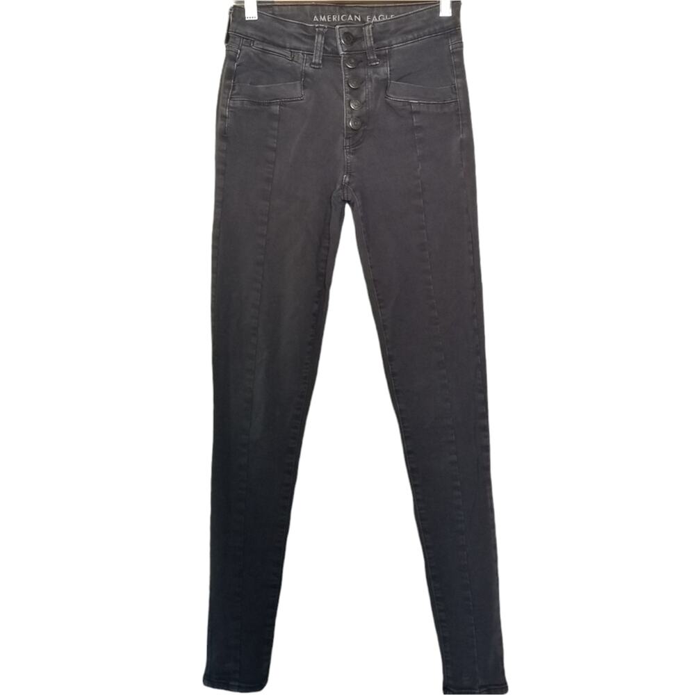 American Eagle Jeans Next Level Stretch Button Fly Black Skinny 2 Long
